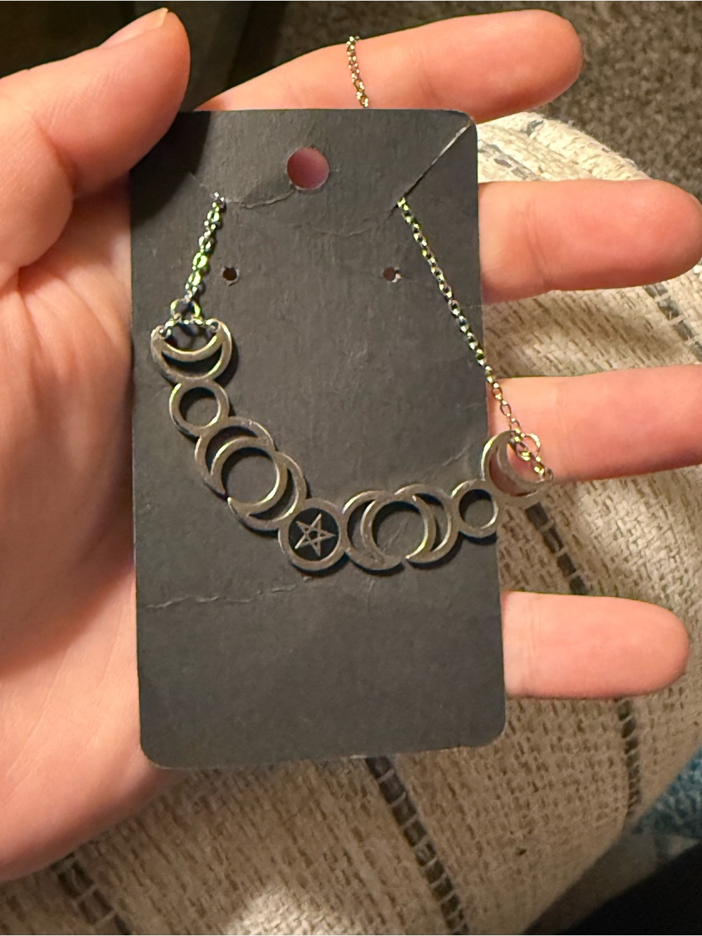 Gold Crescent Moon and Pentacle Layered Necklace
